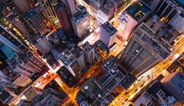 View of city streets from above